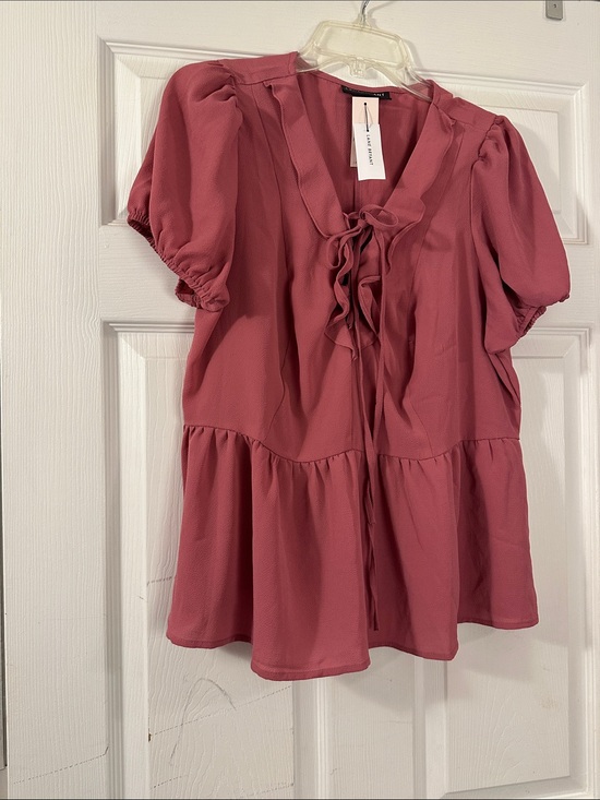 Lane Bryant Tops - Lane Bryant Dusty Rose Tie-Front Peplum Blouse